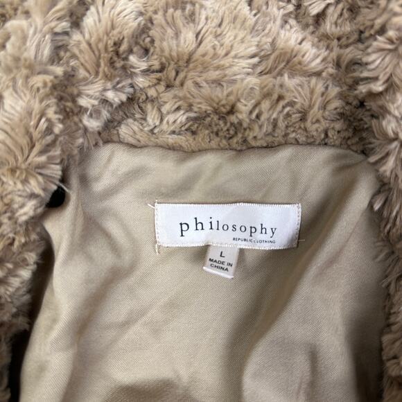 Philosophy Faux Fur Soft Lined One Button Long Sleeve Cozy Teddy Coat Jacket L - Picture 14 of 16